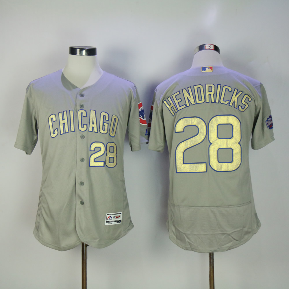 Men Chicago Cubs 28 Hendricks Grey Champion MLB Jerseys